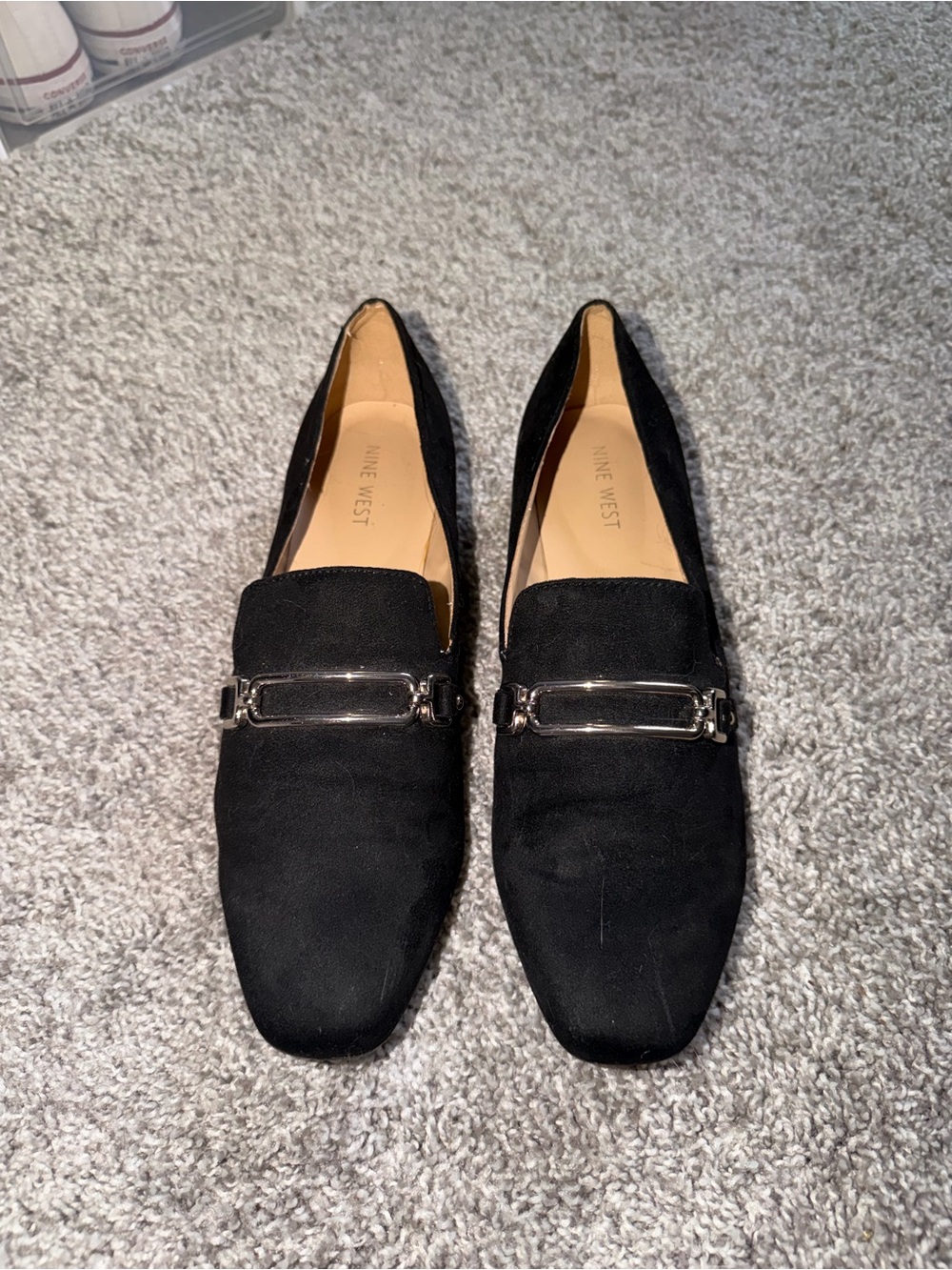 Nine West Black Suede Slip-On Loafers with Silver Bit